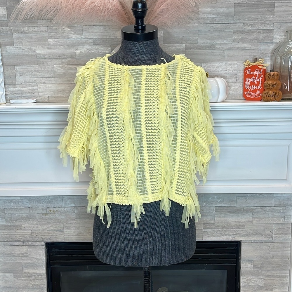 Light Yellow Fringe Knit Crop Top - Women